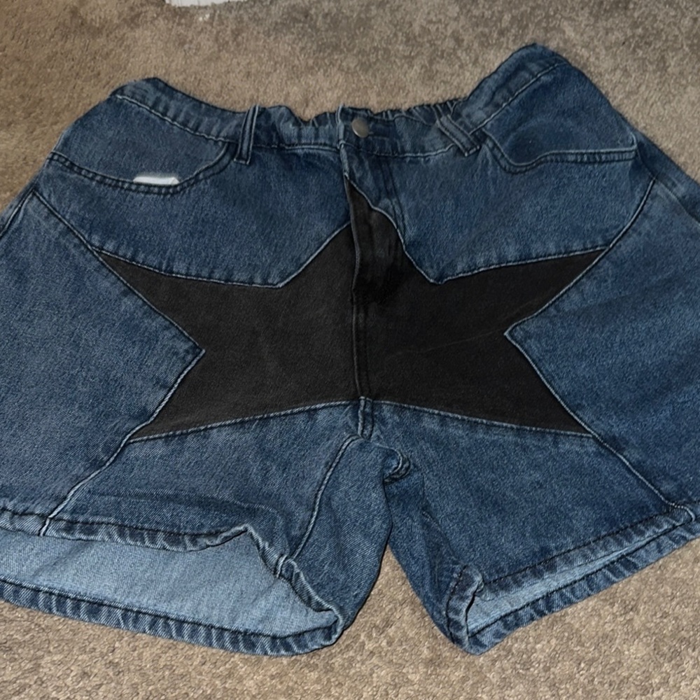 Denim Shorts with Black Star Patch